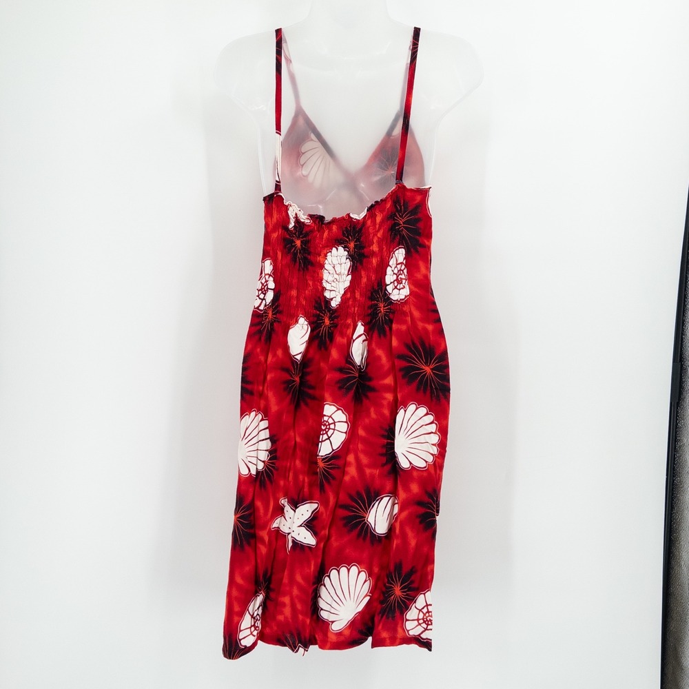 Vintage Y2K Sun Dress Womens L Red Fitted Seashell 90s Tropical‎ Beach Surfer - Picture 4 of 10